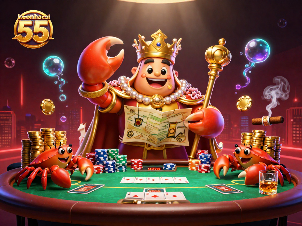 Join the adventure at keonhacai 55 with a golden crab emperor and poker excitement.