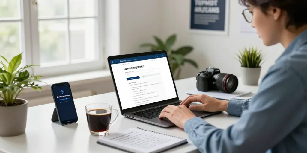 Focused professional buying domain without hosting at home office