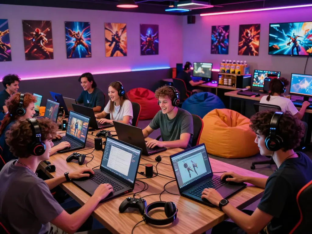 Engaged players at http://gem88-mobile.com enjoying a vibrant gaming lounge atmosphere.