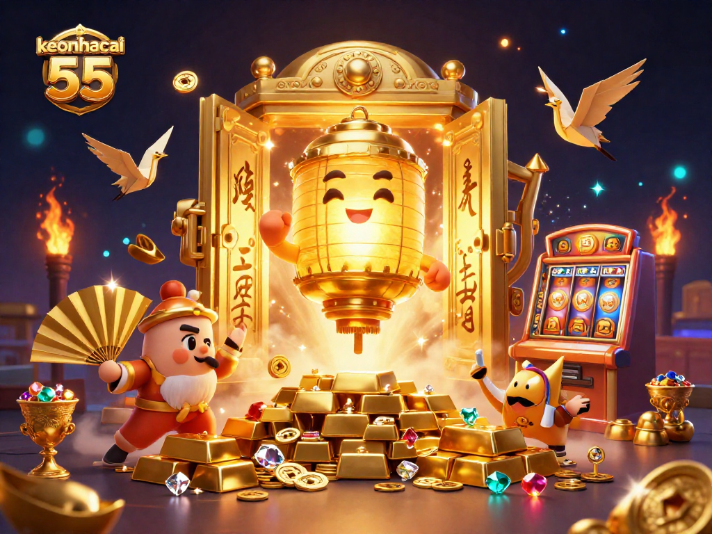 Engage with unique keonhacai 55 experiences in this dynamic casino-themed illustration.