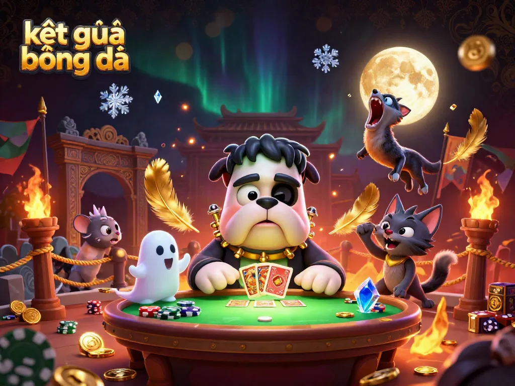 Experience kết quả bóng đá at the lively casino, featuring a bulldog dealer and interactive gaming elements.