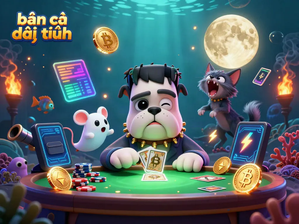Experience thrilling bắn cá đổi thưởng action as quirky characters hunt for underwater wins in a vibrant casino setting.