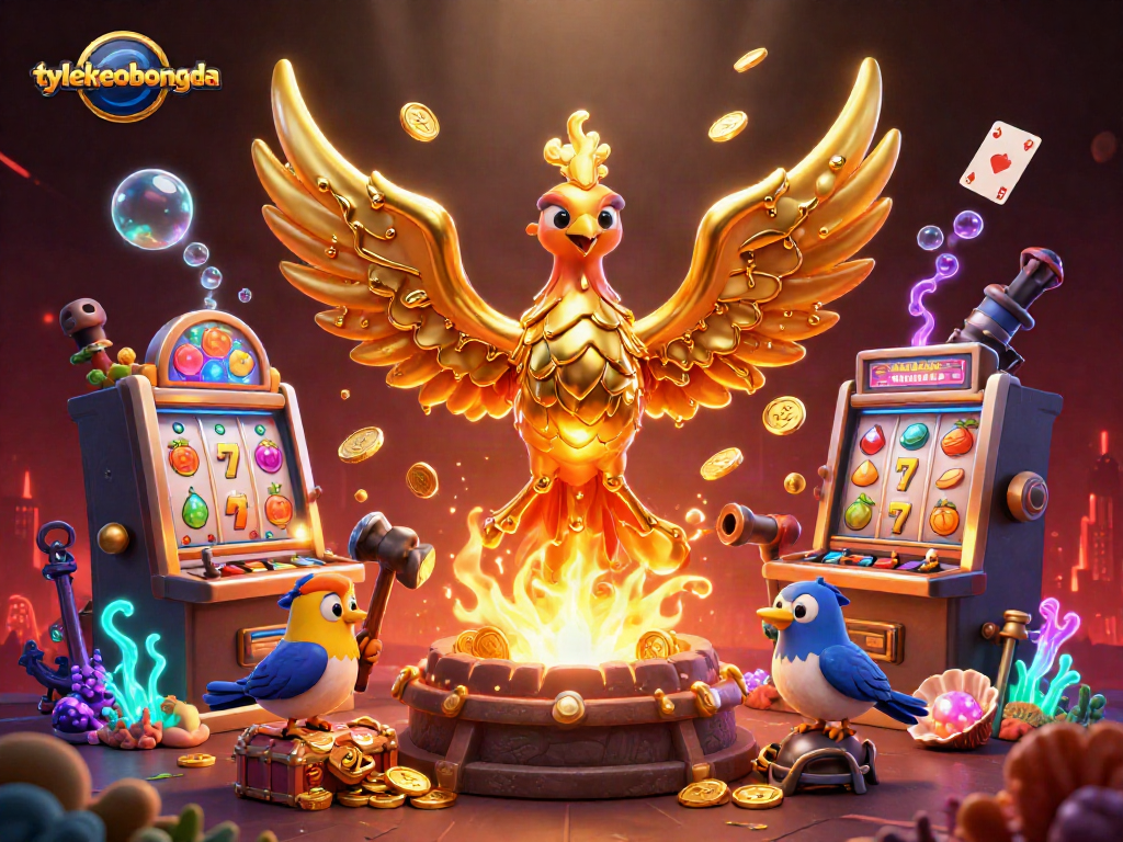 Engage in exciting gameplay with tylekeobongda, featuring a phoenix and vibrant slot elements.