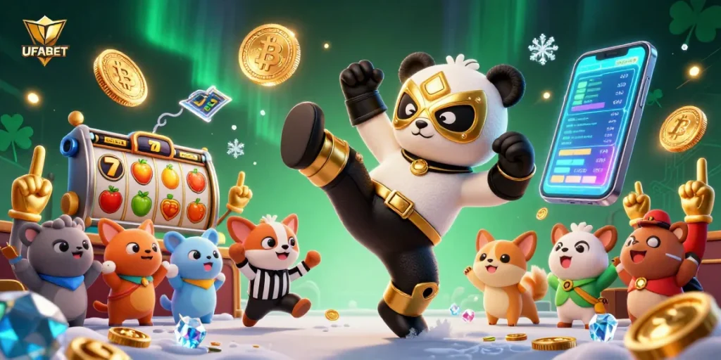 Experience thrilling slots at UFABET with vibrant visuals and engaging action in a dynamic casino scene.