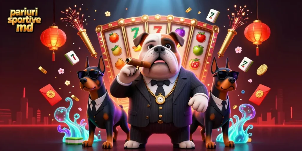 Joacă la pariuri sportive md cu o ilustrație captivantă ce combină personaje și elemente de jocuri de noroc.