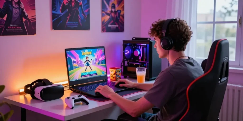 Exciting gaming setup showcasing a player engaged with html ecchi games