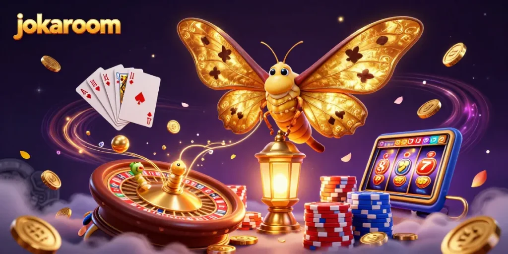 Experience the thrill of jokaroom with mesmerizing casino visuals, golden coins, and dynamic game elements.