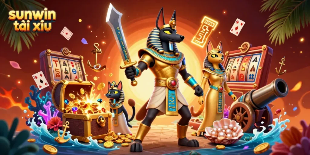 Engage in sunwin tài xỉu with vibrant characters and explosive gaming elements in this animated casino scene.