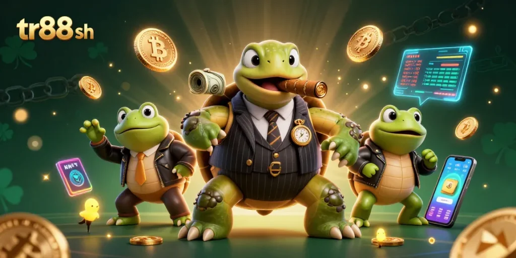 Engage with tr88 sh's electrifying casino experience featuring a mobster turtle and bullfrogs.