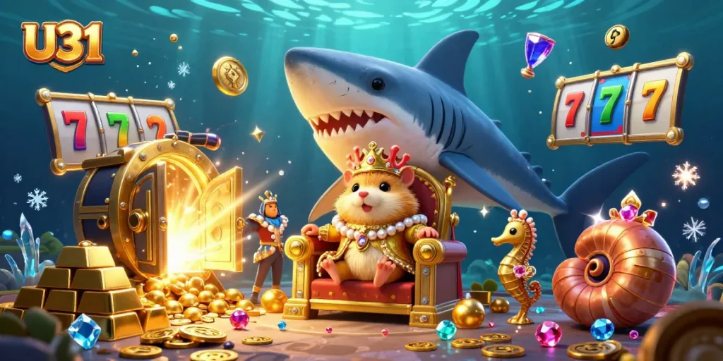 Engage with U31 by spinning the vibrant slot reels amidst treasures and colorful gems.