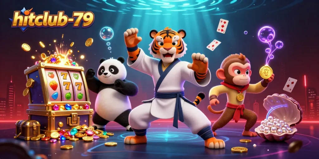 Engage in exciting gameplay at hitclub-79 with a vibrant scene featuring animated characters and casino elements.