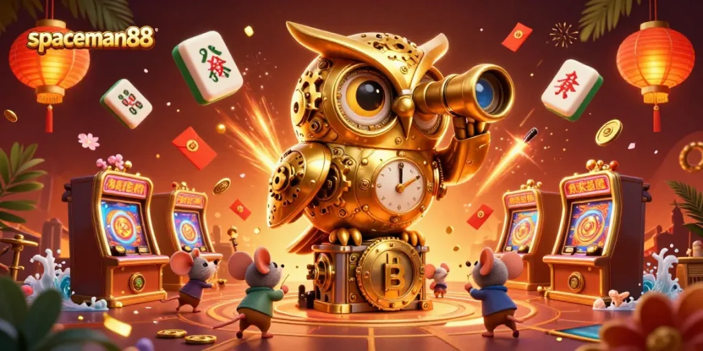Experience the thrill of gambling with spaceman88, adorned with rich casino elements and characters.